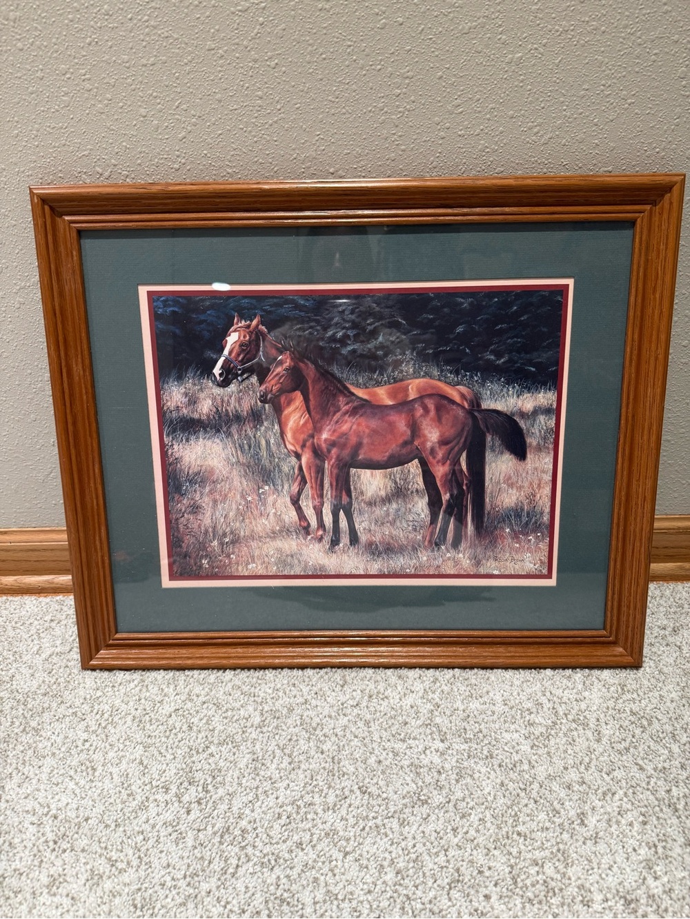 Large Framed Horse & Foal Lithograph Rustic Equestrian Home Decor by Robin Brown